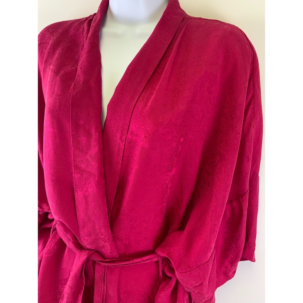 Delicates Vintage Silk Robe Pink Kimono Short Tie Belt Lightweight Brocade Large - Picture 4 of 16